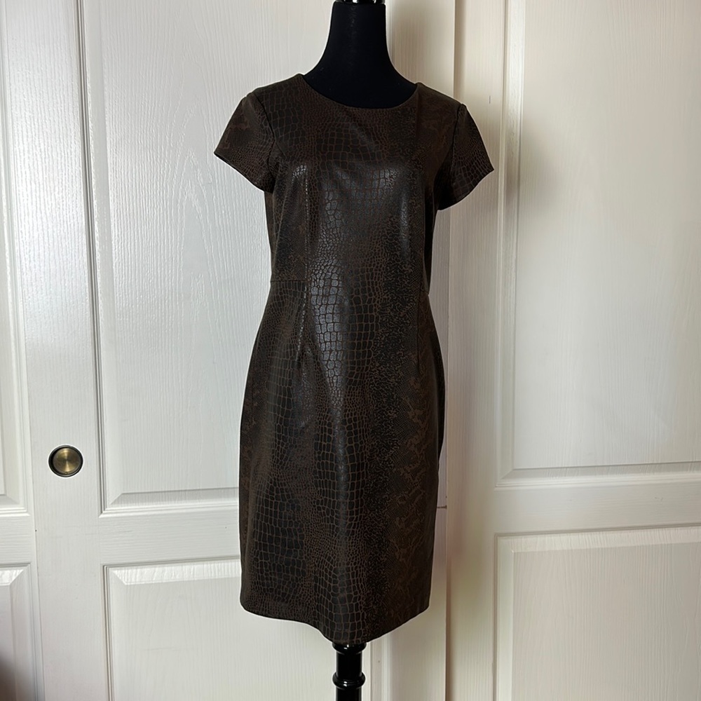 CHICOS CHOCOLATE BROWN SNAKESKIN DRESS WORK BUSINESS